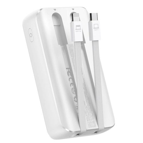 Joyroom Power Bank with Digital Display, C+U, PD 30W, 20000 mAh with built-in Type-C and Lightning cable, White (JR-PBC07)