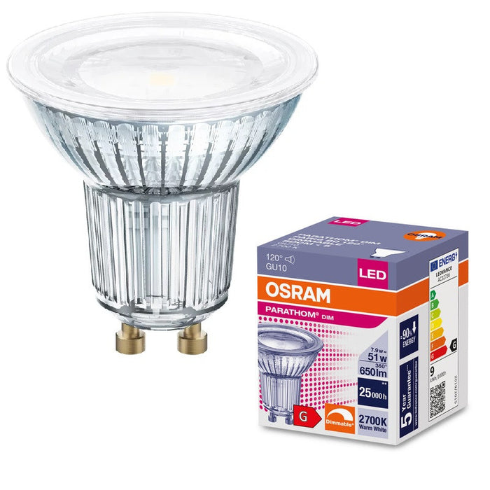 LED LAMP PARATHOM DIM PAR16 80 120° 8W/827 GU10 LEDVANCE