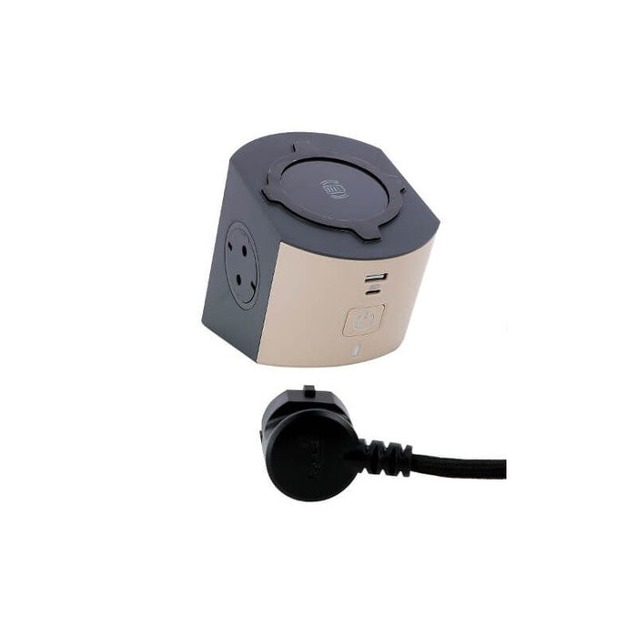 POWER SUPPLY 2x SHUKO+WIRELESS CHARGING+USB A+C CABLE 2m - BROWN/BLACK