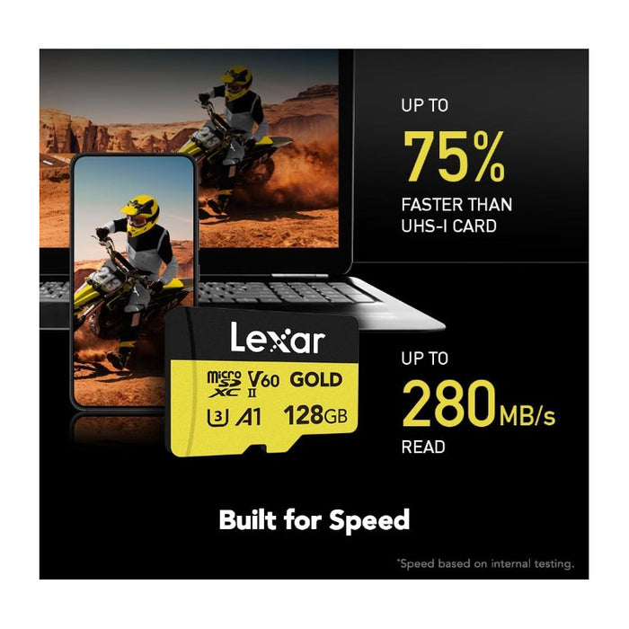 MEMORY CARD GOLD micro SDXC 128GB 280/100MB/s UHS-II,A1,V60,U3 LEXAR