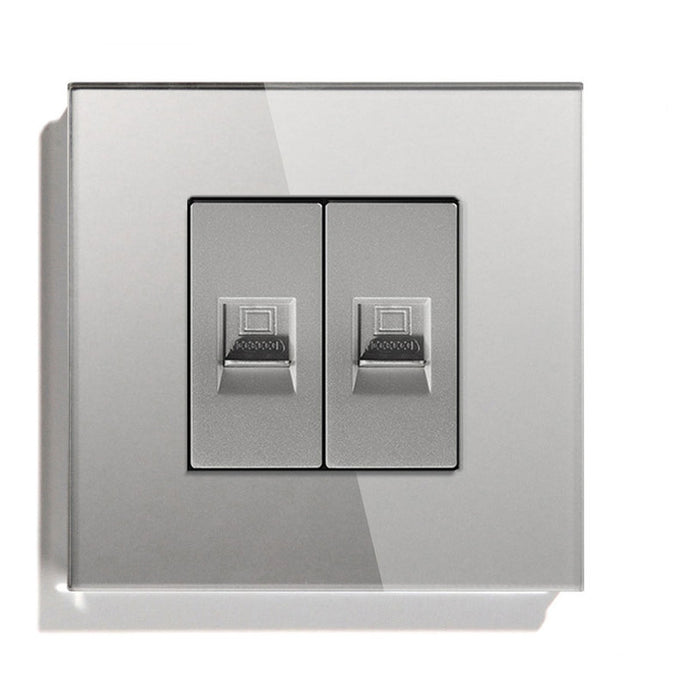 SOCKET 2XRJ45 CAT5 FRAME GLASS GRAY LUXON