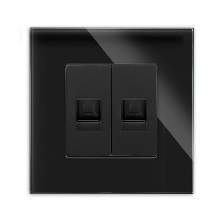 SOCKET 2XRJ45 CAT5 FRAME GLASS BLACK LUXON