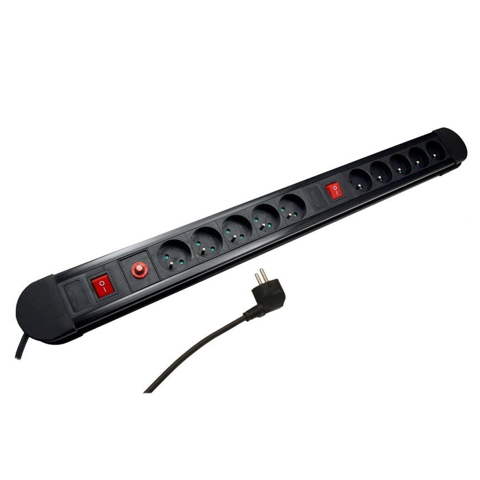 Maclean power strip, 10 outlet extension cord, 2 switches, protection and overload indication, 3680W, MCE10