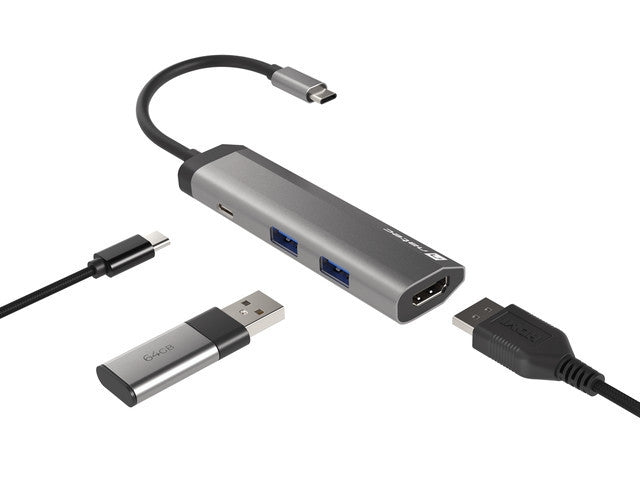 Natec Fowler Multiport Adapter 4 in 1, 2xUSB 3.0 HUB, HDMI 4K, USB-C PD, Slim