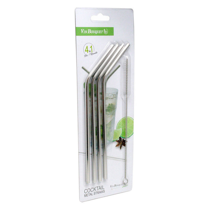 COCKTAIL STRAWS METAL 4 PCS + CLEANING DEVICE NERTHUS
