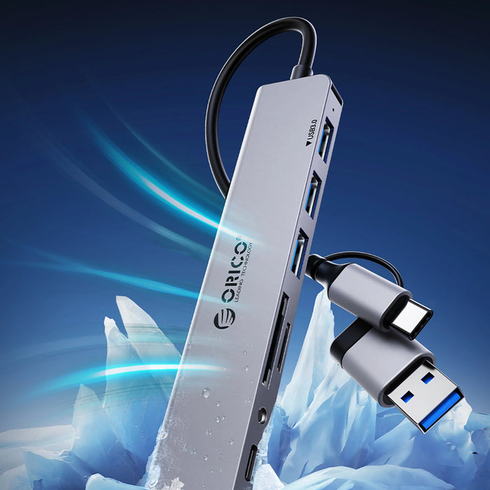 Orico YSA8-U3 USB-A/USB-C Hub Docking Station 3x USB-A 2.0 + 1x USB-A 3.0 + 1x USB-C 2.0 + 1x 3.5mm Audio + 2x TF&amp;SD - Gray