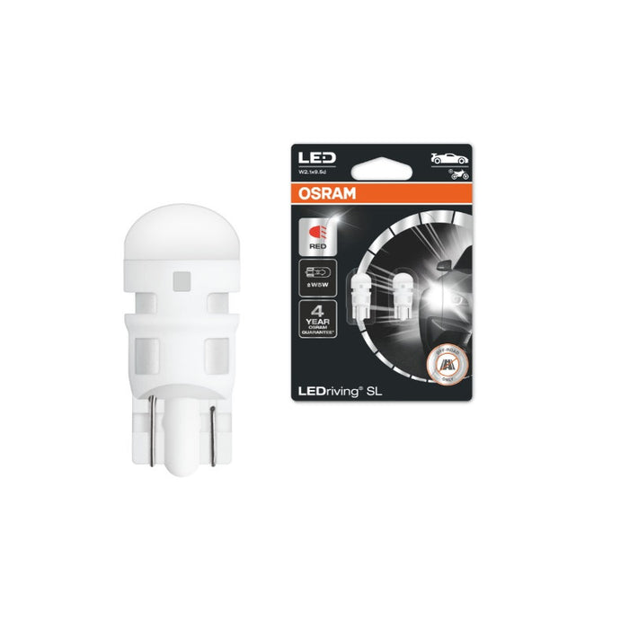 CAR LED LAMP 2825DRP-02B W5W RED 1W 12V W2.1X9.5D OSRAM