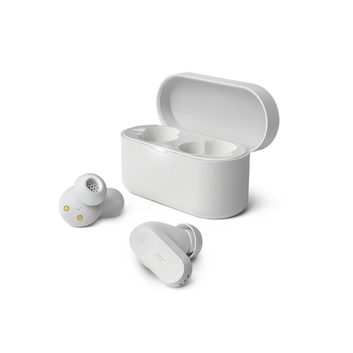 PHILIPS True Wireless Earbuds IPX4 Make calls using a single earbud Up to 24 hours play time white