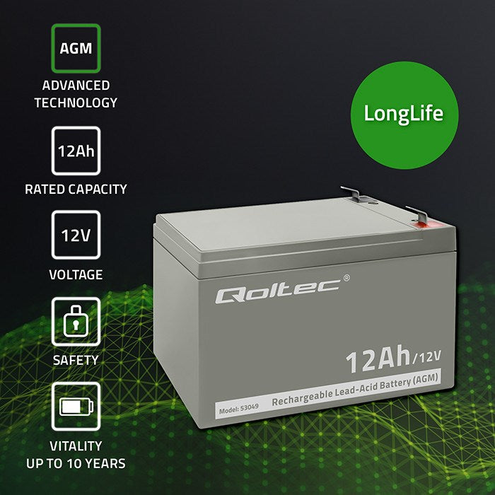 Battery for Uninterruptible Power Supply System UPS Qoltec 53049 12 Ah 12 V