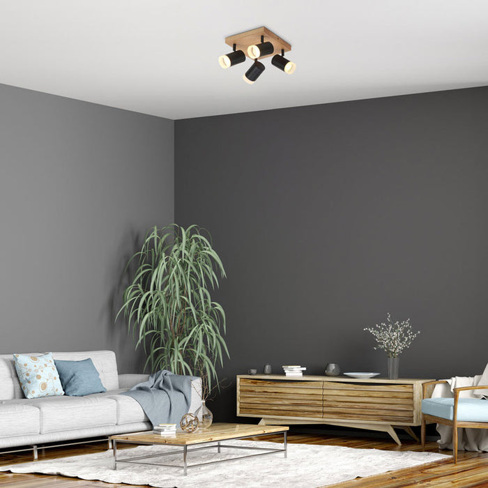 SPOTLIGHT 4XGU10 BLACK/WOOD RABALUX TORAS