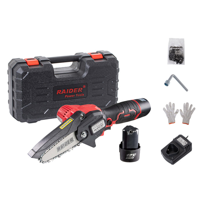 BATTERY MINI CHAIN SAW RAIDER RD-GP24 12 V, NUMBER OF BATTERIES 2, 2.00 Ah, BAR LENGTH 10.00 cm, BAR LENGTH 10.00 cm