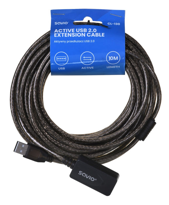 SAVIO CL-130 USB active port extension 10m USB 2.0-A male USB 2.0-A female Black