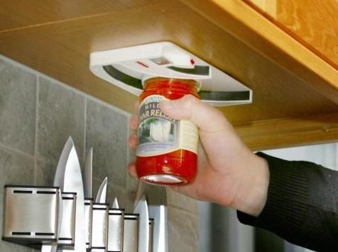 Jar and bottle opener under-cabinet mounted