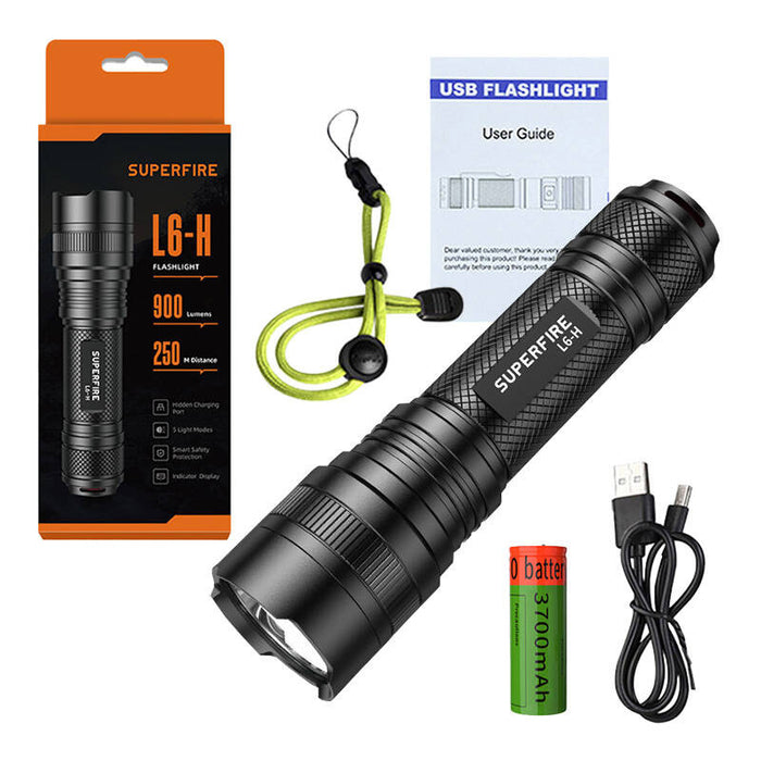 Superfire L6-H flashlight, 900 lm, 15W, USB-C, 5 modes