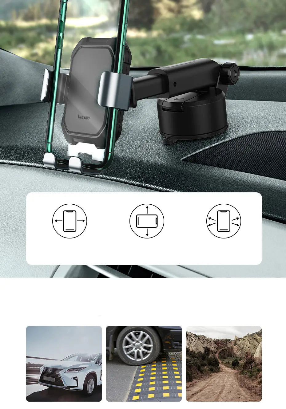 Gravity car mount for Baseus Tank phone with suction cup (black)