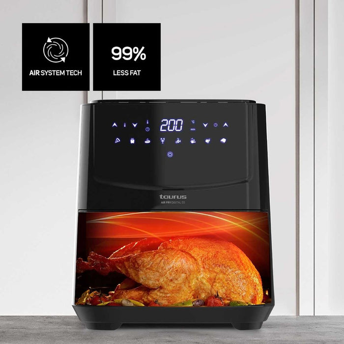 Taurus AF1450XD Single 5 L Stand-alone 1450 W Hot air fryer Black, Stainless steel