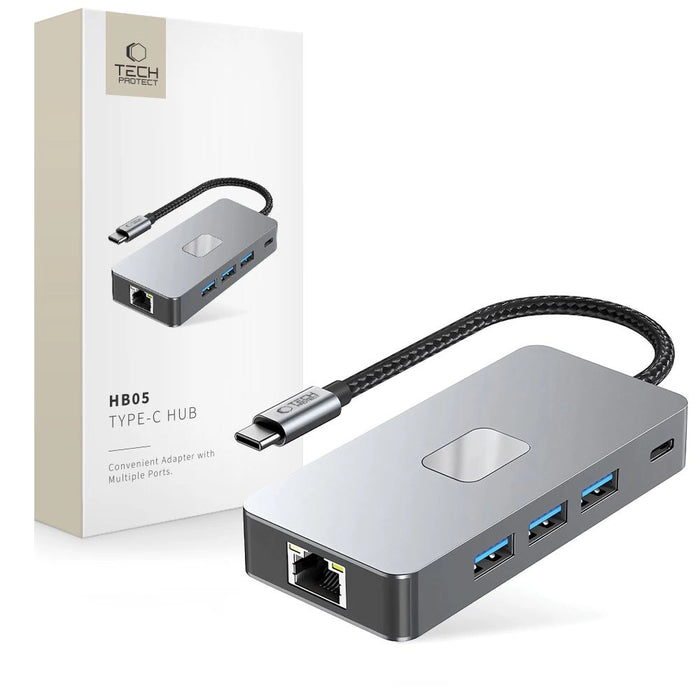 Tech-Protect HB05 HUB 9in1 USB-C + USB2.0 + USB3.0 + HDMI 4K 60HZ + SD / TF + PD100W + RJ45 adapter - gray