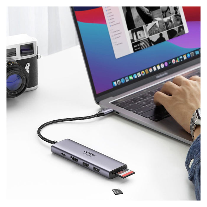 Ugreen 6in1 Multifunctional USB Type C HUB - 2x USB 3.2 Gen 1 / HDMI 4K 60Hz / SD and TF Card Reader / USB Type C PD 100W Gray (60384 CM511)