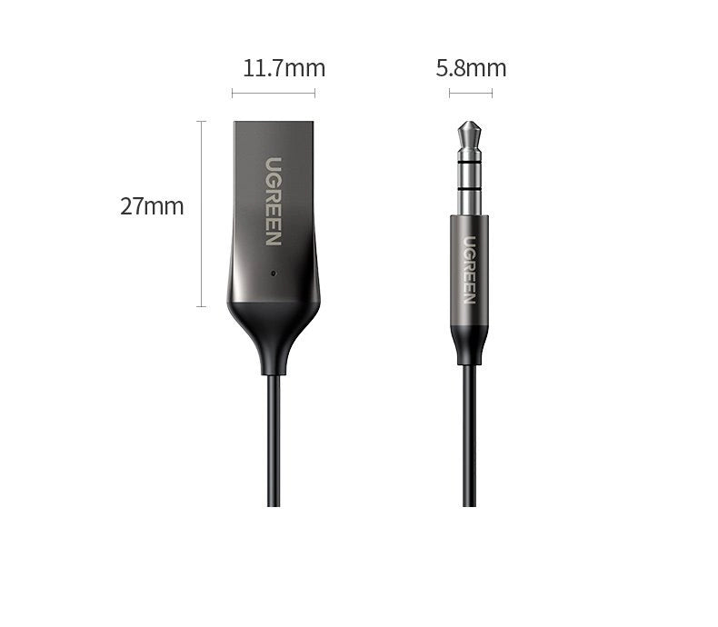 Ugreen Bluetooth 5.3 audio receiver USB cable audio adapter AUX jack black (70601 CM309)