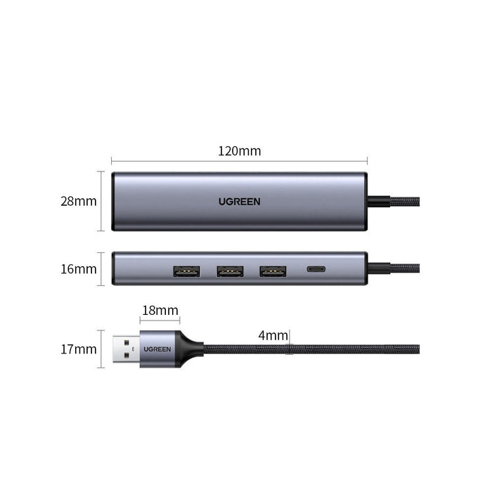 Ugreen multifunctional adapter HUB USB 3.0 - 3 x USB / Ethernet RJ-45 / USB Type C PD gray (CM475)