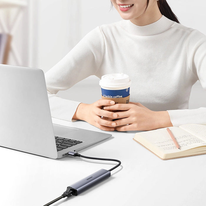 Ugreen multifunctional adapter HUB USB 3.0 - 3 x USB / Ethernet RJ-45 / USB Type C PD gray (CM475)