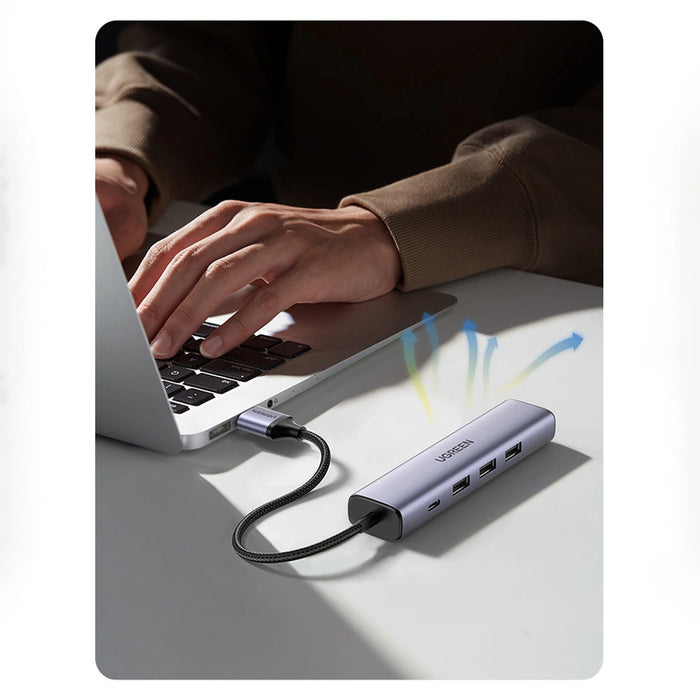 Ugreen multifunctional adapter HUB USB 3.0 - 3 x USB / Ethernet RJ-45 / USB Type C PD gray (CM475)