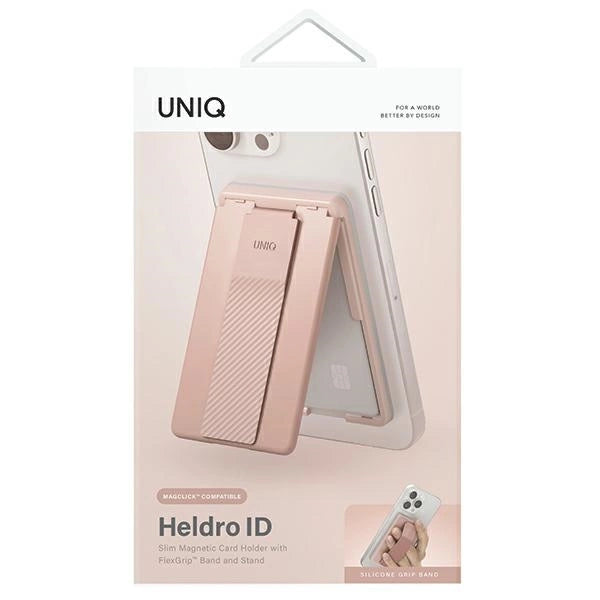 Uniq Heldro ID magnetic wallet with support and wristband - pink