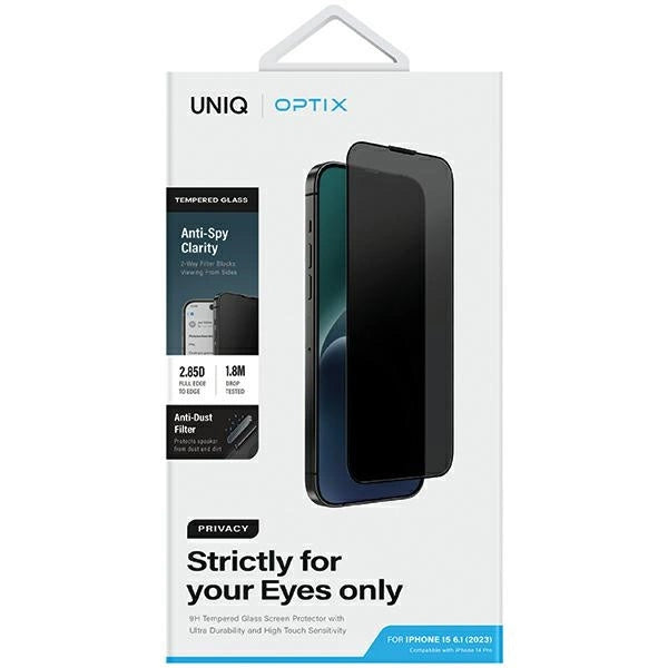 Uniq Optix Privacy Tempered Glass for iPhone 15/14 Pro with Applicator