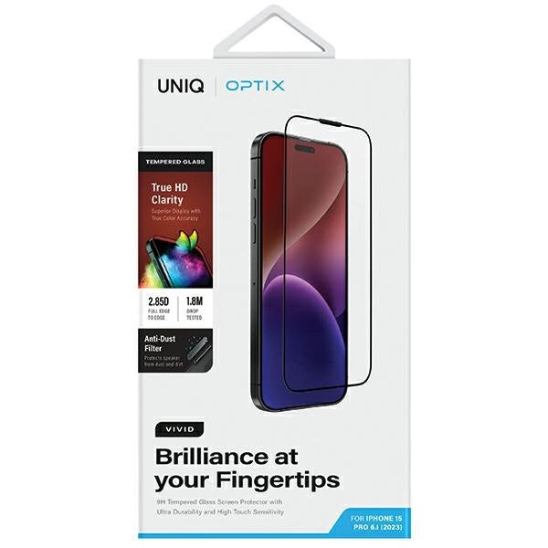 Uniq Optix Vivid glass for iPhone 15 Pro with applicator