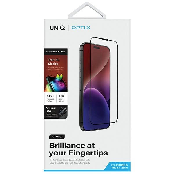 Uniq Optix Vivid glass for iPhone 15 Pro Max with applicator