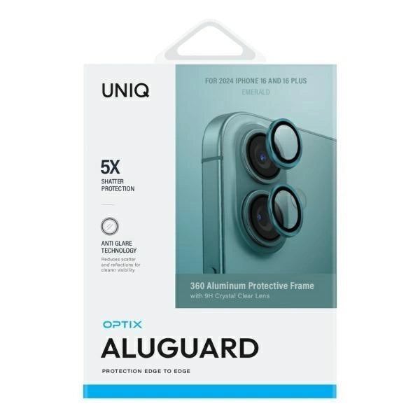 Uniq Optix Aluminum Camera Lens Protector with Applicator for iPhone 16 / iPhone 16 Plus - Green