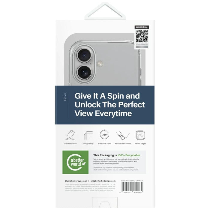 Uniq Swivix 360 Rotating Kickstand Case for iPhone 16 - Transparent