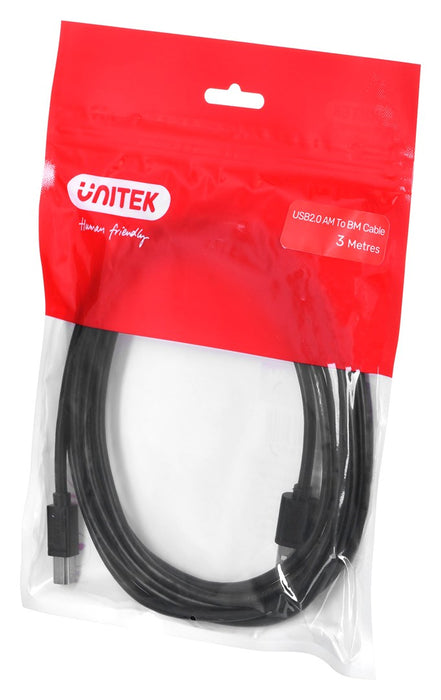 UNITEK Y-C420GBK USB cable USB 2.0 3 m USB A USB B Black