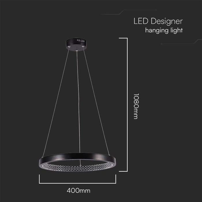 LED PENDANT 19W 4000K 40CM CRYSTAL BLACK V-TAC