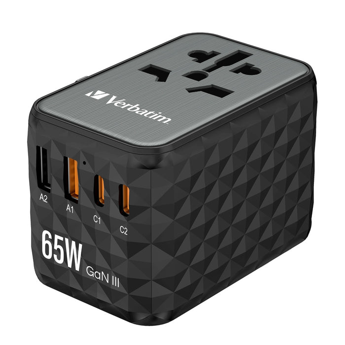 Verbatim UTA-05 GaN III Universal Travel Adapter with 2 x USB-C PD 65W & QC 4+ / 2 x USB-A