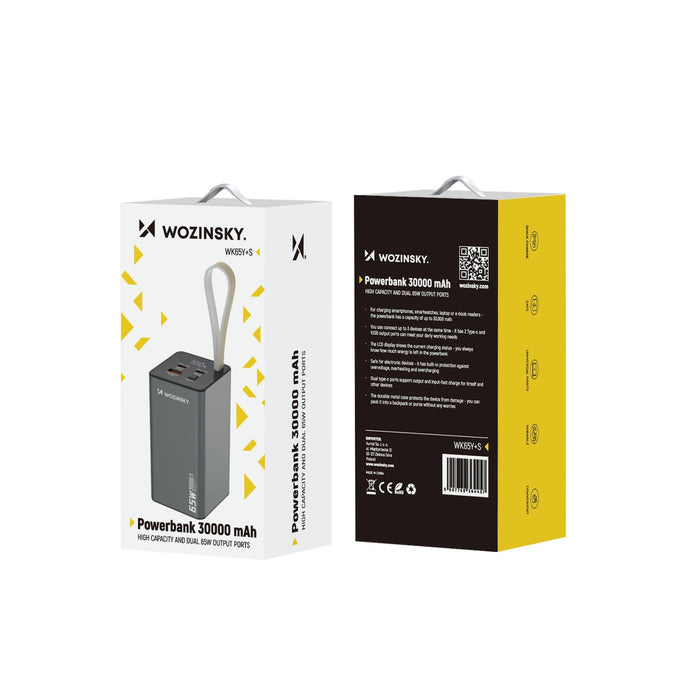 Powerbank Wozinsky K65+ 65W 30000mAh 2x USB-C, 1x USB-A 65W - gray