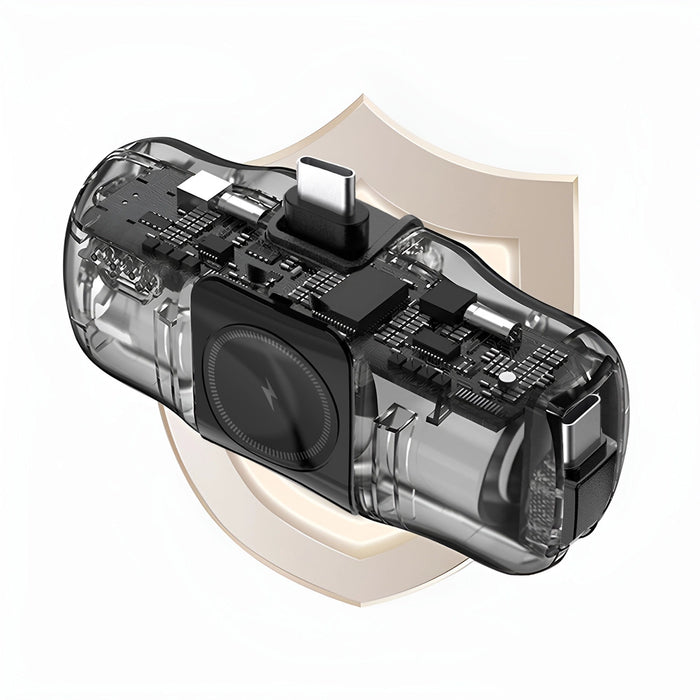 Wozinsky WF16-YCS 5000mAh 15W USB-C Mini Power Bank with Built-in USB-C Cable and Apple Watch Charger - Black