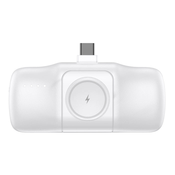 Wozinsky WF16-YCS 5000mAh 15W USB-C Mini Power Bank with Built-in USB-C Cable and Apple Watch Charger - White