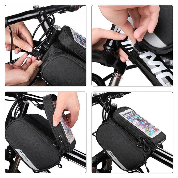 Wozinsky frame bike bag + detachable phone cover up to 6.5 "1.5l black (WBB7BK)