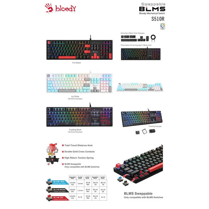 A4tech Bloody S510R Gaming Mechanical Keyboard Brown Switch - Геймърски клавиатури<<<Геймърска