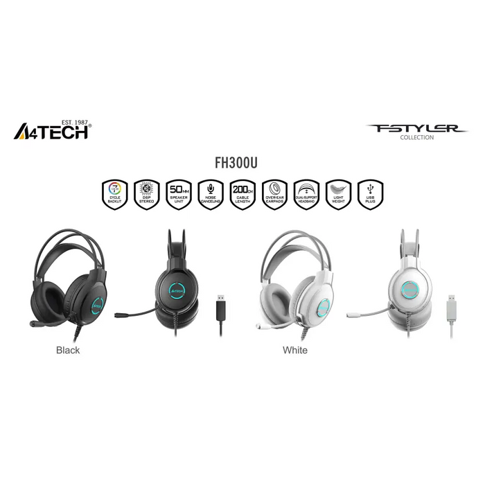 A4tech Fstyler FH300U Headphones with microphone USB Noice Cancelling white - Слушалки<<<Компютърна