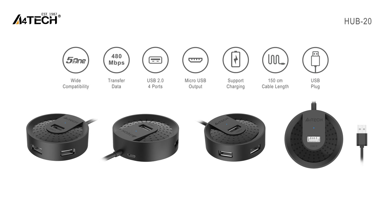 USB hub A4tech HUB-20, 4 ports, USB 2.0