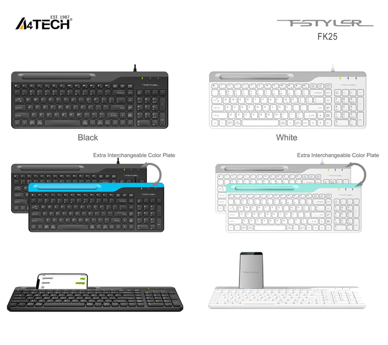 A4tech Fstyler FK25 Wired Keyboard, Phone Stand, Cyrillic, Black