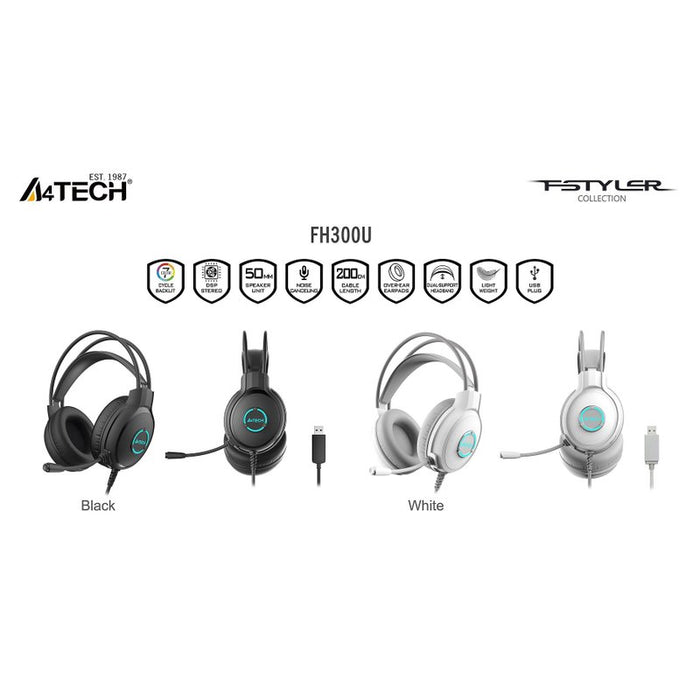 A4tech Fstyler FH300U Headphones with microphone USB, Noice Cancelling, white