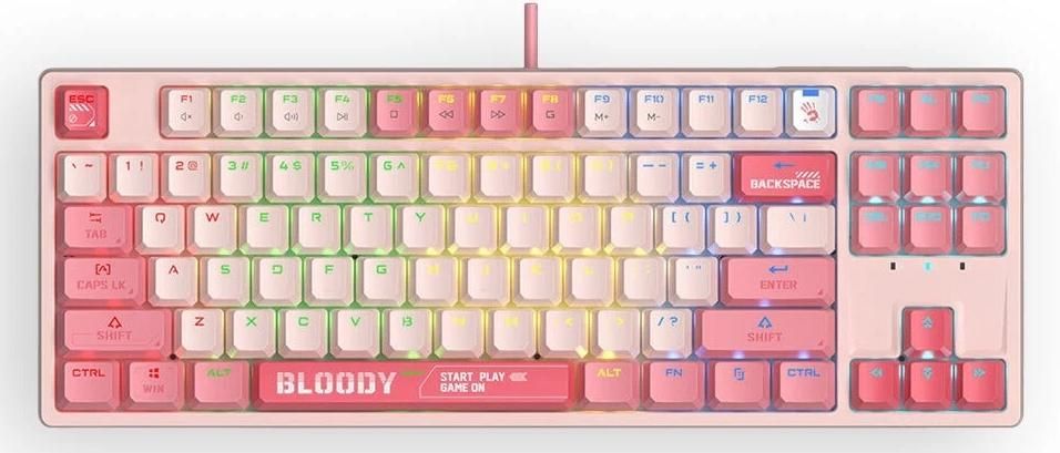 Mechanical keyboard Bloody - S87 Energy Pink, BLMS Red Plus Linear, RGB, pink