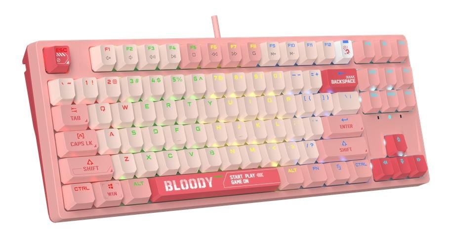 Mechanical keyboard Bloody - S87 Energy Pink, BLMS Red Plus Linear, RGB, pink