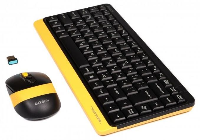A4TECH Fstyler FG1110 Keyboard and Mouse Set, Wireless, Black/Yellow