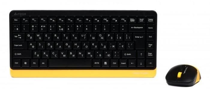 A4TECH Fstyler FG1110 Keyboard and Mouse Set, Wireless, Black/Yellow