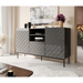 ABETO chest of drawers on black steel frame 150x42x90 graphite/glossy graphite - Chests of drawers made of furniture