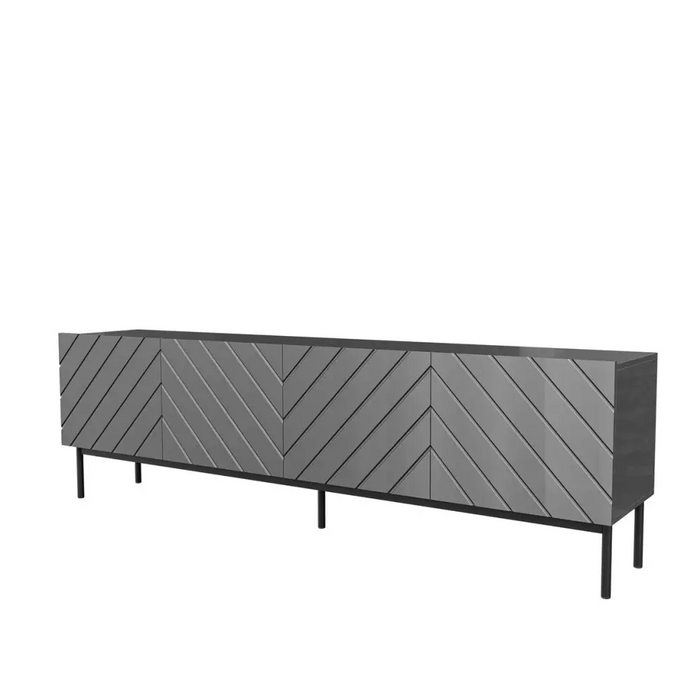 ABETO RTV cabinet on black steel frame 200x42x60 graphite/glossy graphite - TV cabinets made of furniture